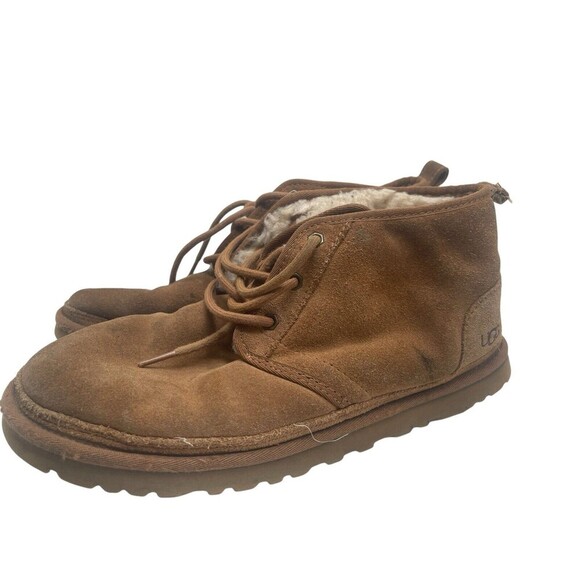 UGG Neumel Suede Womens Sz 11 Men’s Sz 9Chukka Boots Chestnut Brown Lace-Up Logo - Picture 6 of 16